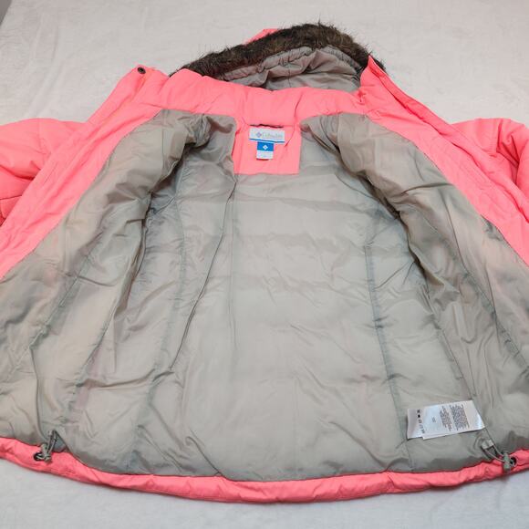 Columbia Puffer Jacket Womens Medium Neon Pink Florescent Hood Coral Pink - Picture 3 of 16
